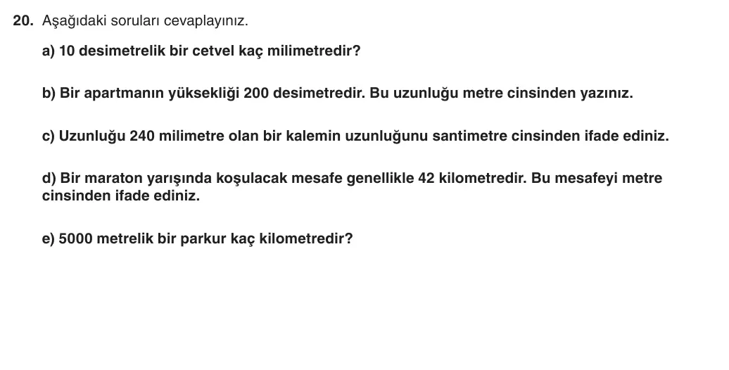 6. Sınıf Matematik 2025-2026 1. Dönem 2. Yazılı 20. Soru (Yazılıya Hazırlanıyorum) görseli (1/2)