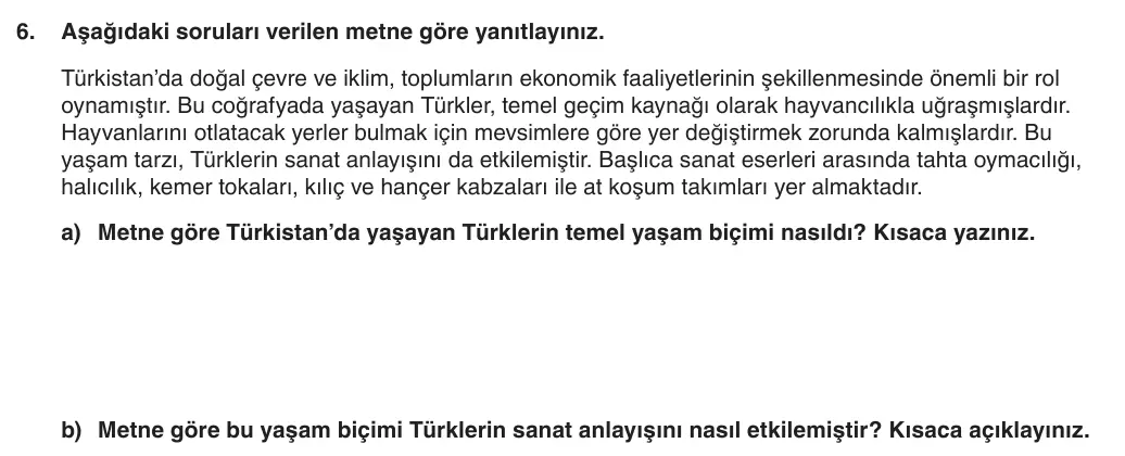 6. Sınıf Sosyal Bilgiler 2025-2026 1. Dönem 2. Yazılı 6. Soru (Yazılıya Hazırlanıyorum) görseli (1/2)