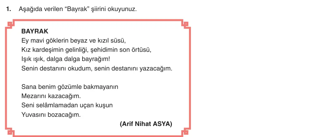 6. Sınıf Türkçe 2025-2026 1. Dönem 2. Yazılı 1. Soru (Yazılıya Hazırlanıyorum) görseli