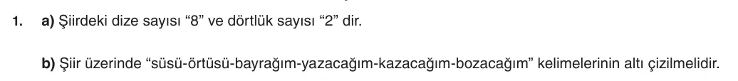 6. Sınıf Türkçe 2025-2026 1. Dönem 2. Yazılı 1. Soru (Yazılıya Hazırlanıyorum) resmi çözüm görseli