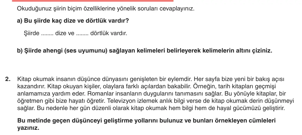 6. Sınıf Türkçe 2025-2026 1. Dönem 2. Yazılı 2. Soru (Yazılıya Hazırlanıyorum) görseli