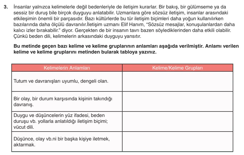6. Sınıf Türkçe 2025-2026 1. Dönem 2. Yazılı 3. Soru (Yazılıya Hazırlanıyorum) görseli