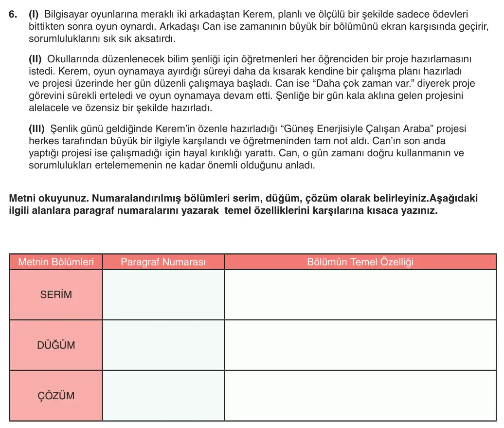 6. Sınıf Türkçe 2025-2026 1. Dönem 2. Yazılı 6. Soru (Yazılıya Hazırlanıyorum) görseli (1/2)