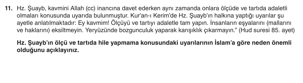 8. Sınıf Din Kültürü ve Ahlak Bilgisi 2025-2026 1. Dönem 2. Yazılı 11. Soru (Yazılıya Hazırlanıyorum) görseli