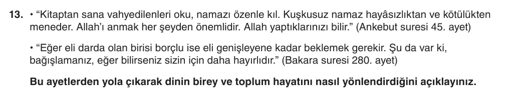 8. Sınıf Din Kültürü ve Ahlak Bilgisi 2025-2026 1. Dönem 2. Yazılı 13. Soru (Yazılıya Hazırlanıyorum) görseli