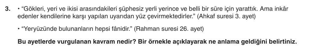 8. Sınıf Din Kültürü ve Ahlak Bilgisi 2025-2026 1. Dönem 2. Yazılı 3. Soru (Yazılıya Hazırlanıyorum) görseli