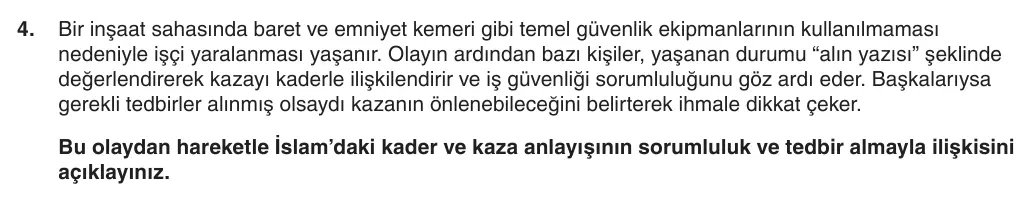 8. Sınıf Din Kültürü ve Ahlak Bilgisi 2025-2026 1. Dönem 2. Yazılı 4. Soru (Yazılıya Hazırlanıyorum) görseli