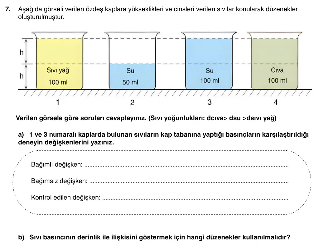 8. Sınıf Fen Bilimleri 2025-2026 1. Dönem 2. Yazılı 7. Soru (Yazılıya Hazırlanıyorum) görseli