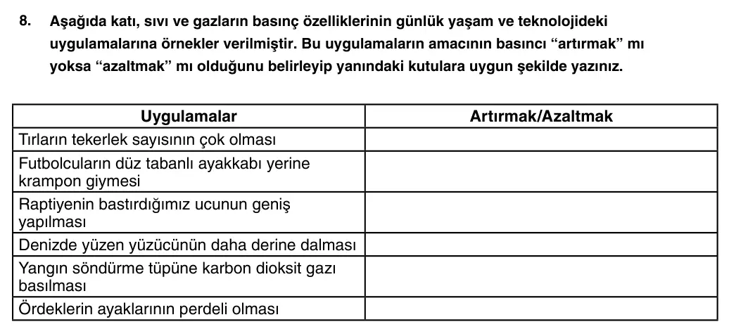 8. Sınıf Fen Bilimleri 2025-2026 1. Dönem 2. Yazılı 8. Soru (Yazılıya Hazırlanıyorum) görseli