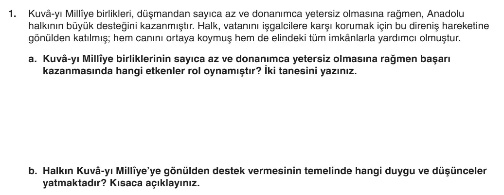 8. Sınıf T.C. İnkılap Tarihi ve Atatürkçülük 2025-2026 1. Dönem 2. Yazılı 1. Soru (Yazılıya Hazırlanıyorum) görseli
