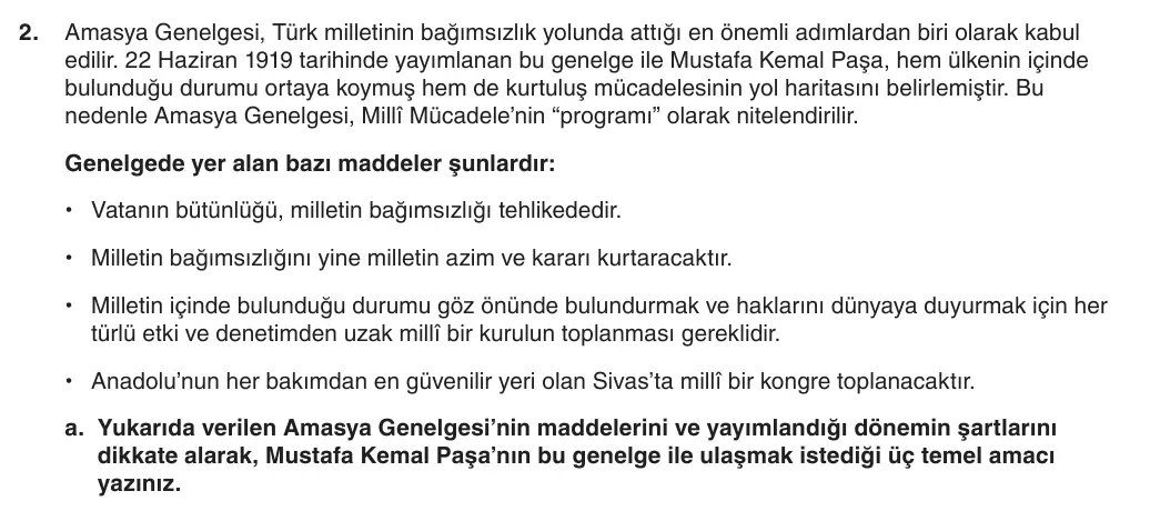 8. Sınıf T.C. İnkılap Tarihi ve Atatürkçülük 2025-2026 1. Dönem 2. Yazılı 2. Soru (Yazılıya Hazırlanıyorum) görseli (1/2)