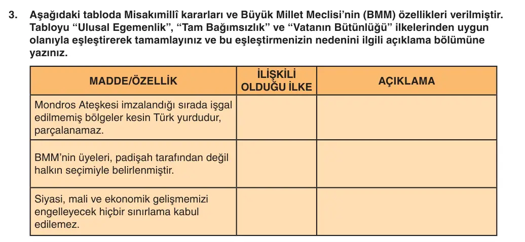 8. Sınıf T.C. İnkılap Tarihi ve Atatürkçülük 2025-2026 1. Dönem 2. Yazılı 3. Soru (Yazılıya Hazırlanıyorum) görseli