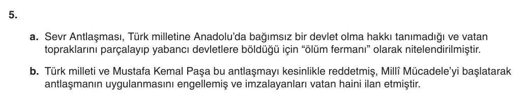 8. Sınıf T.C. İnkılap Tarihi ve Atatürkçülük 2025-2026 1. Dönem 2. Yazılı 5. Soru (Yazılıya Hazırlanıyorum) resmi çözüm görseli