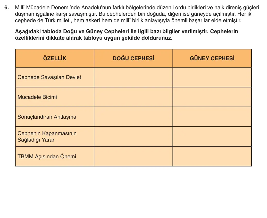 8. Sınıf T.C. İnkılap Tarihi ve Atatürkçülük 2025-2026 1. Dönem 2. Yazılı 6. Soru (Yazılıya Hazırlanıyorum) görseli (1/2)