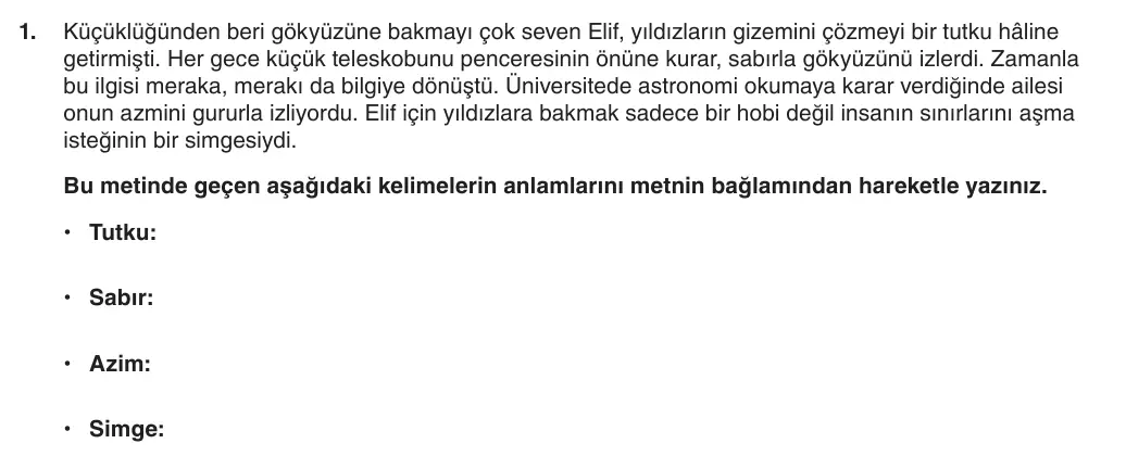 8. Sınıf Türkçe 2025-2026 1. Dönem 2. Yazılı 1. Soru (Yazılıya Hazırlanıyorum) görseli
