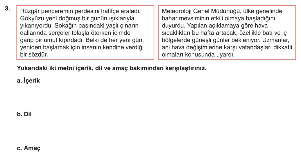 8. Sınıf Türkçe 2025-2026 1. Dönem 2. Yazılı 3. Soru (Yazılıya Hazırlanıyorum) görseli