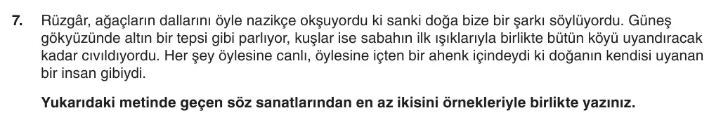 8. Sınıf Türkçe 2025-2026 1. Dönem 2. Yazılı 7. Soru (Yazılıya Hazırlanıyorum) görseli