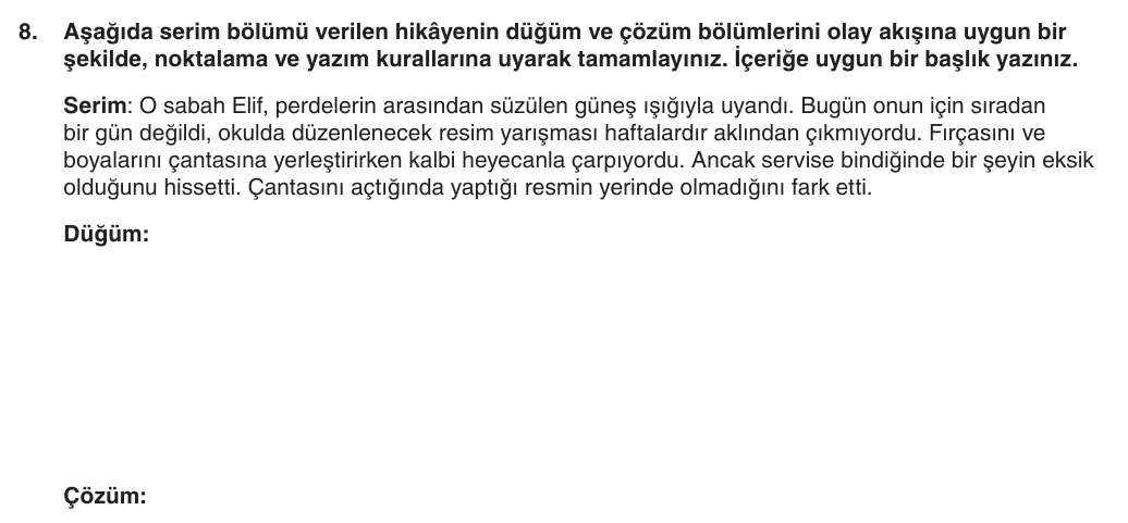 8. Sınıf Türkçe 2025-2026 1. Dönem 2. Yazılı 8. Soru (Yazılıya Hazırlanıyorum) görseli