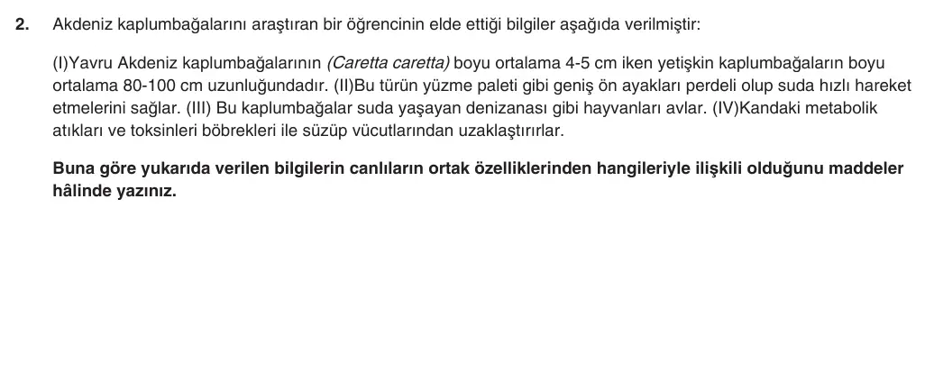 9. Sınıf Biyoloji 2025-2026 1. Dönem 2. Yazılı 2. Soru (Yazılıya Hazırlanıyorum) görseli