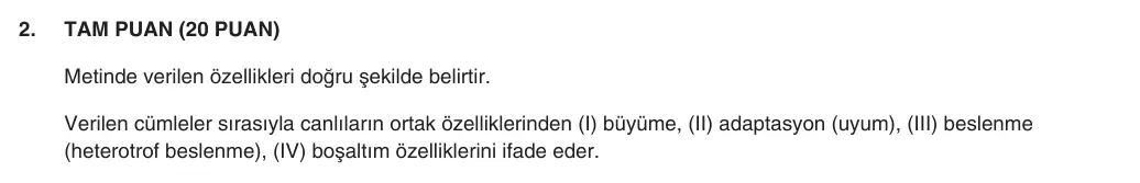 9. Sınıf Biyoloji 2025-2026 1. Dönem 2. Yazılı 2. Soru (Yazılıya Hazırlanıyorum) resmi çözüm görseli (1/2)