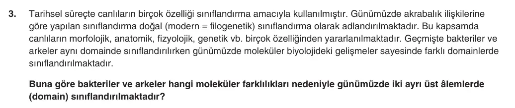9. Sınıf Biyoloji 2025-2026 1. Dönem 2. Yazılı 3. Soru (Yazılıya Hazırlanıyorum) görseli