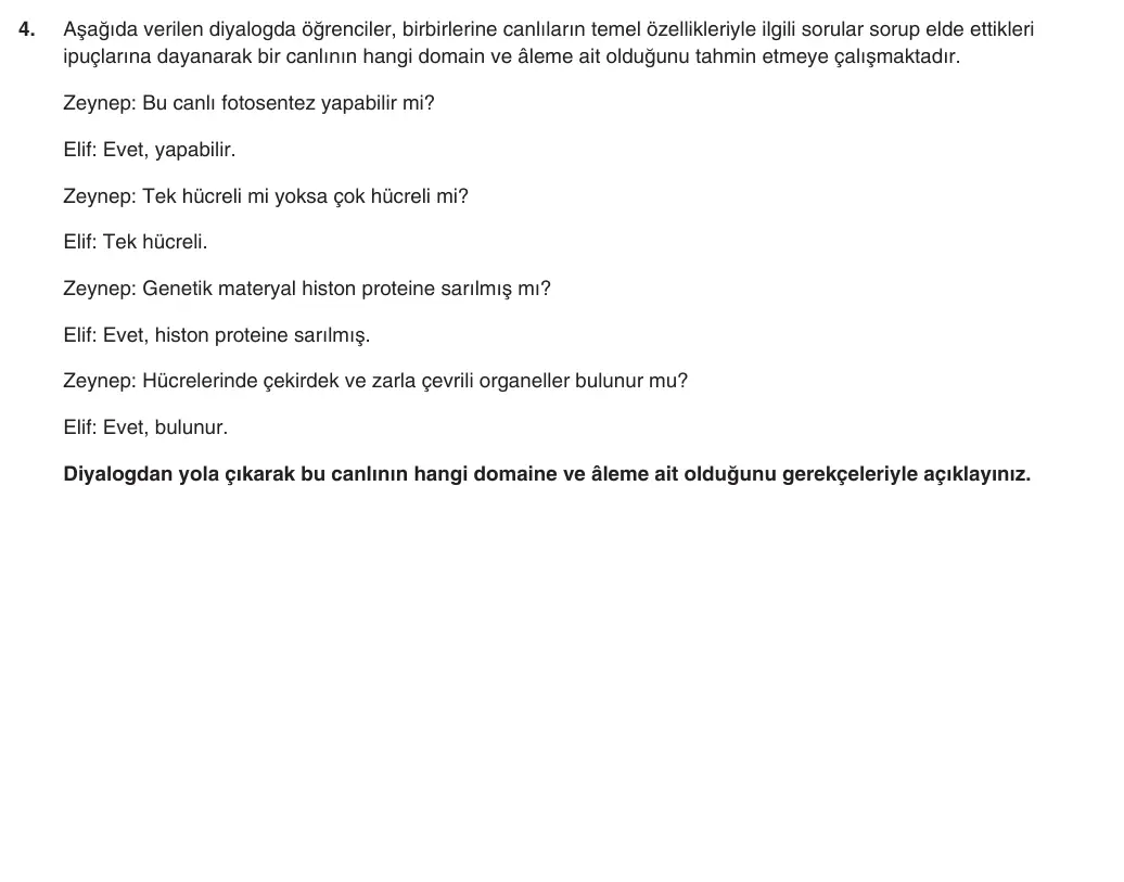 9. Sınıf Biyoloji 2025-2026 1. Dönem 2. Yazılı 4. Soru (Yazılıya Hazırlanıyorum) görseli