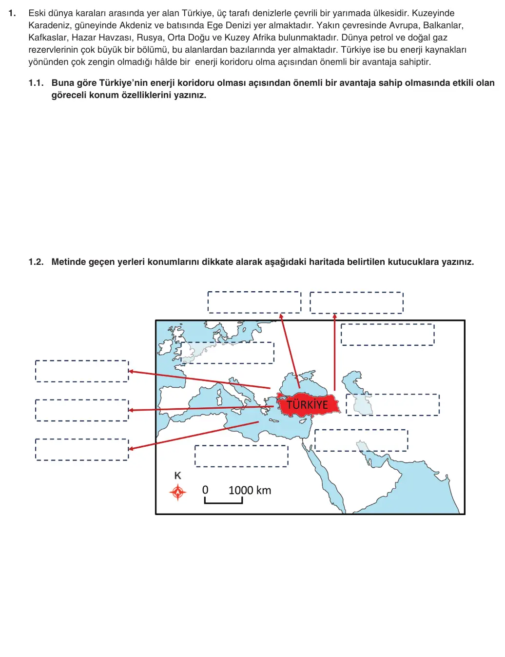 9. Sınıf Coğrafya 2025-2026 1. Dönem 2. Yazılı 1. Soru (Yazılıya Hazırlanıyorum) görseli