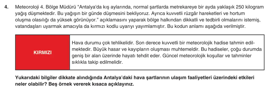 9. Sınıf Coğrafya 2025-2026 1. Dönem 2. Yazılı 4. Soru (Yazılıya Hazırlanıyorum) görseli