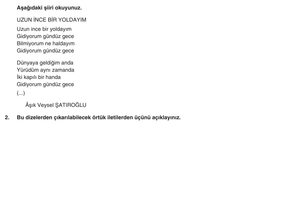 9. Sınıf Türk Dili ve Edebiyatı 2025-2026 1. Dönem 2. Yazılı 2. Soru (Yazılıya Hazırlanıyorum) görseli