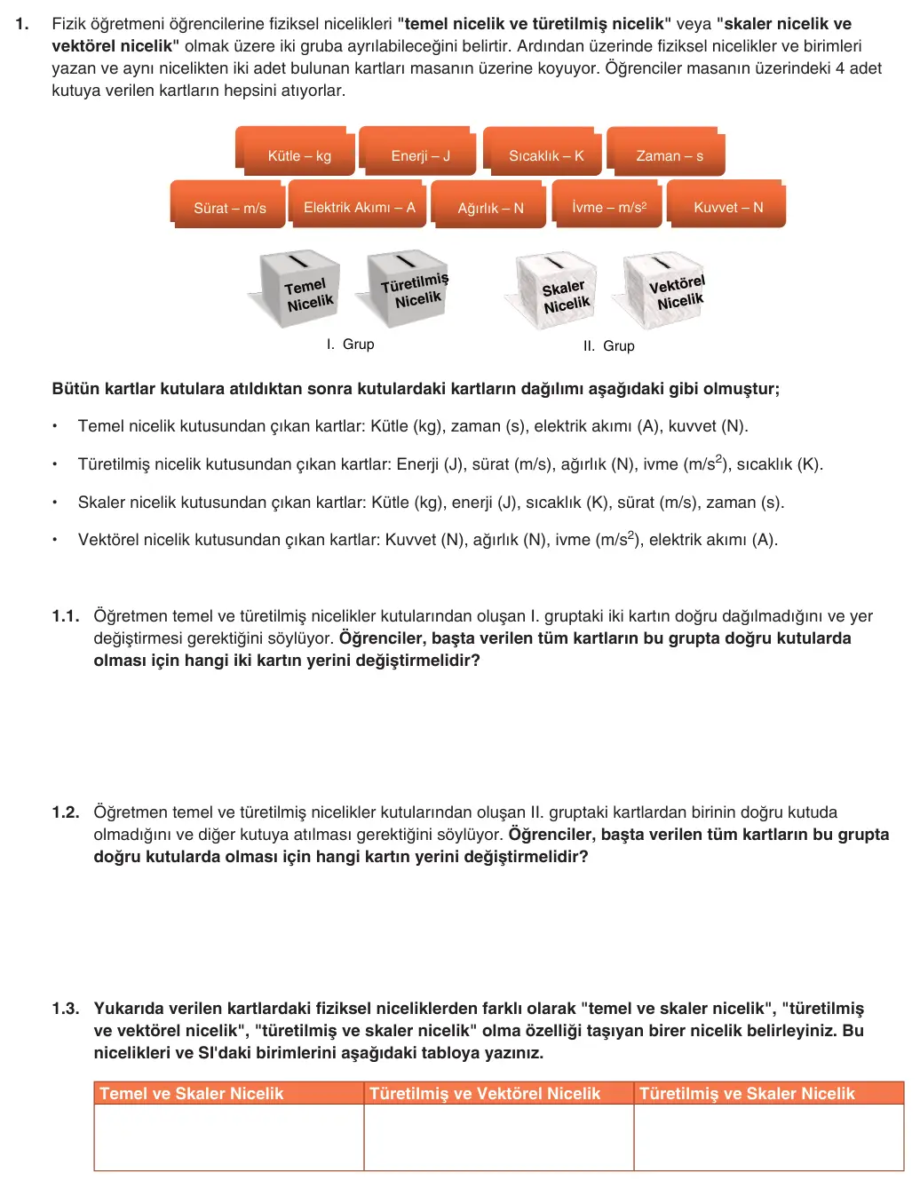 9. Sınıf Fizik 2025-2026 1. Dönem 2. Yazılı 1. Soru (Yazılıya Hazırlanıyorum) görseli