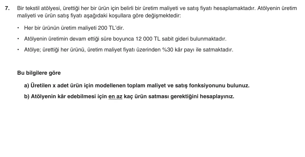 9. Sınıf Matematik 2025-2026 1. Dönem 2. Yazılı 7. Soru (Yazılıya Hazırlanıyorum) görseli