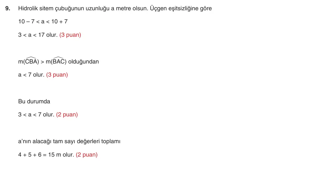 9. Sınıf Matematik 2025-2026 1. Dönem 2. Yazılı 9. Soru (Yazılıya Hazırlanıyorum) resmi çözüm görseli