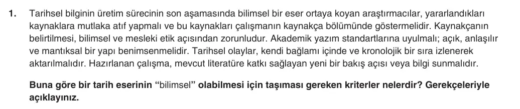 9. Sınıf Tarih 2025-2026 1. Dönem 2. Yazılı 1. Soru (Yazılıya Hazırlanıyorum) görseli