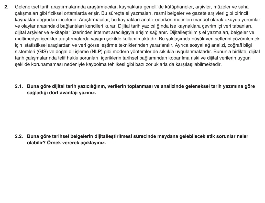 9. Sınıf Tarih 2025-2026 1. Dönem 2. Yazılı 2. Soru (Yazılıya Hazırlanıyorum) görseli