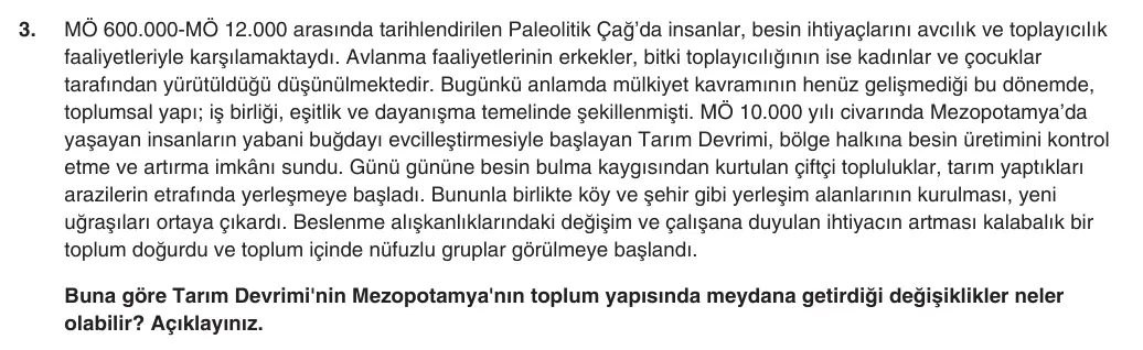 9. Sınıf Tarih 2025-2026 1. Dönem 2. Yazılı 3. Soru (Yazılıya Hazırlanıyorum) görseli
