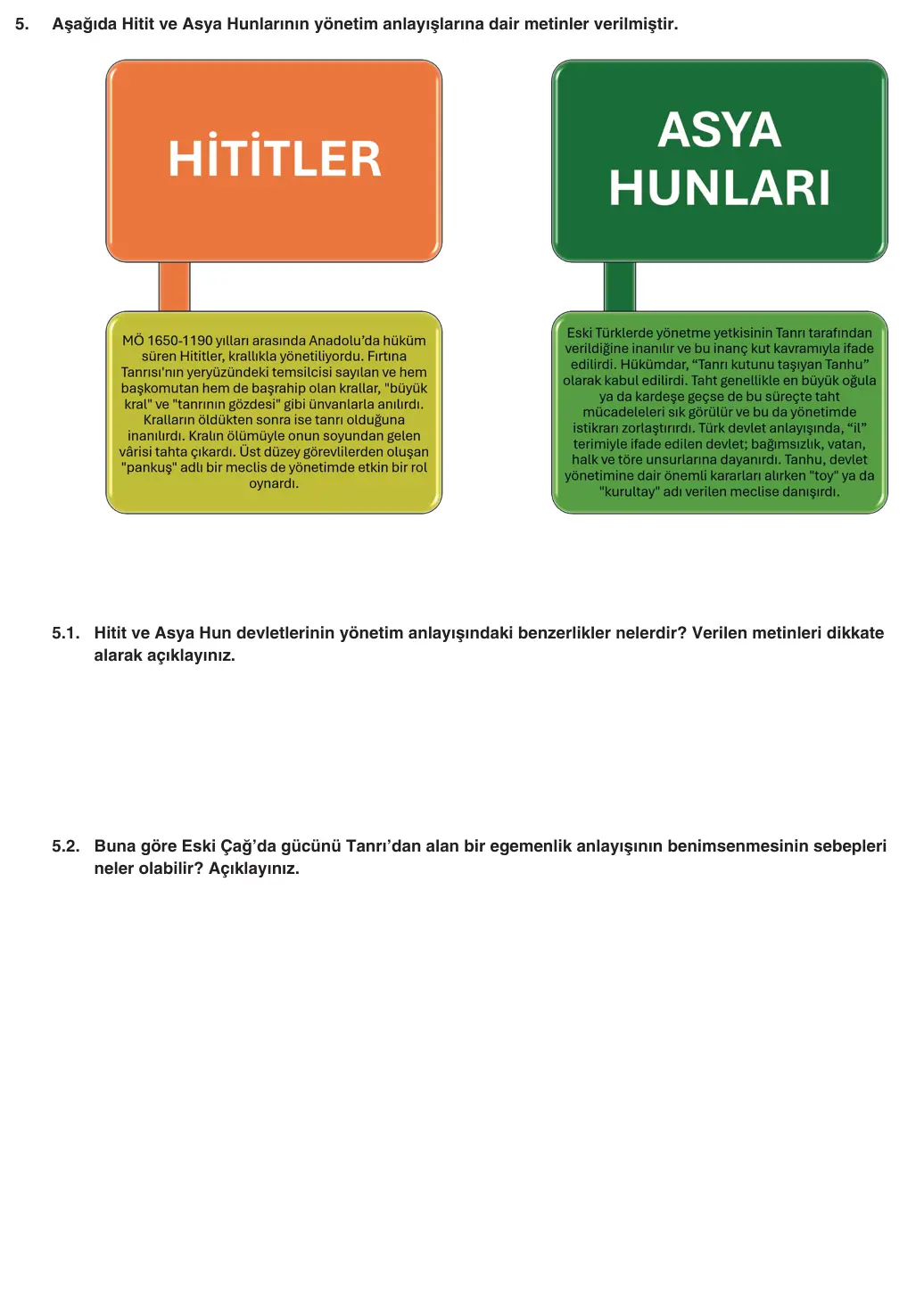 9. Sınıf Tarih 2025-2026 1. Dönem 2. Yazılı 5. Soru (Yazılıya Hazırlanıyorum) görseli