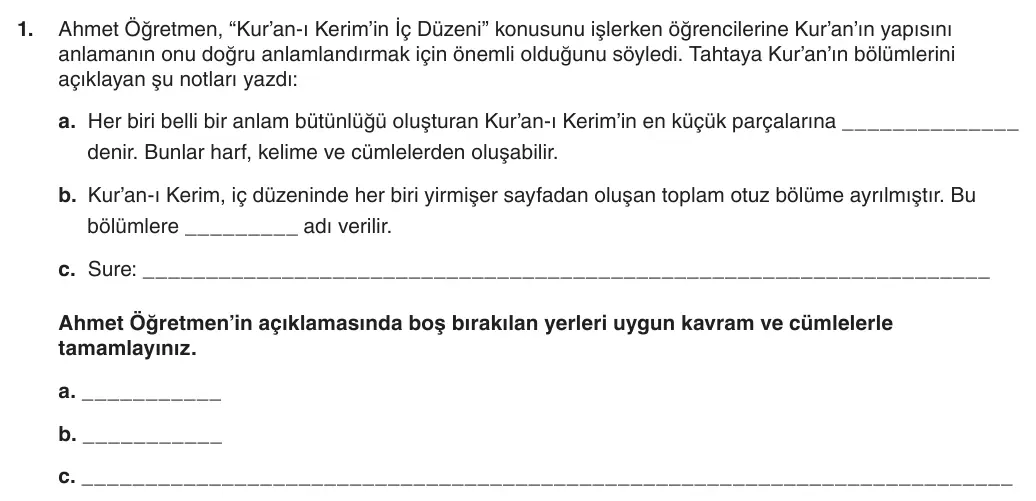 5. Sınıf Din Kültürü ve Ahlak Bilgisi 2025-2026 2. Dönem 1. Yazılı 1. Soru (Yazılıya Hazırlanıyorum) görseli