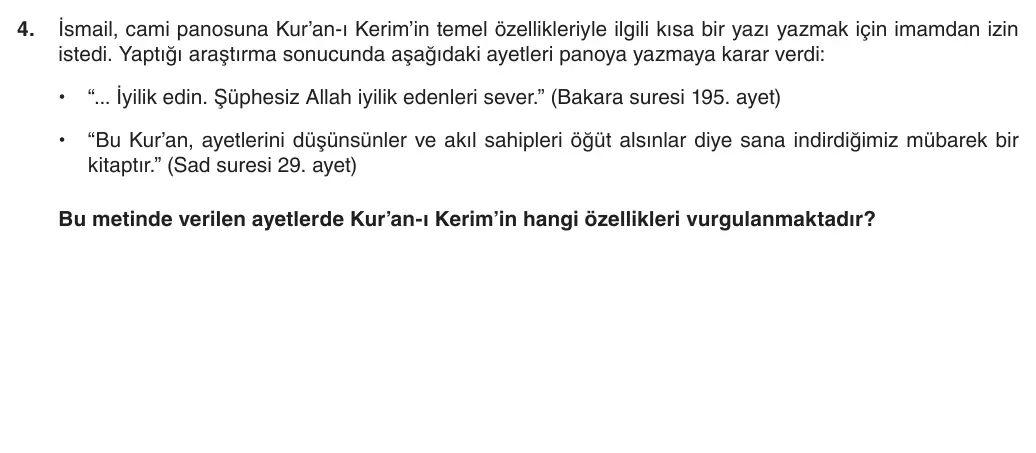 5. Sınıf Din Kültürü ve Ahlak Bilgisi 2025-2026 2. Dönem 1. Yazılı 4. Soru (Yazılıya Hazırlanıyorum) görseli