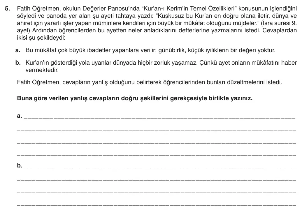 5. Sınıf Din Kültürü ve Ahlak Bilgisi 2025-2026 2. Dönem 1. Yazılı 5. Soru (Yazılıya Hazırlanıyorum) görseli