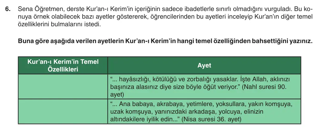 5. Sınıf Din Kültürü ve Ahlak Bilgisi 2025-2026 2. Dönem 1. Yazılı 6. Soru (Yazılıya Hazırlanıyorum) görseli