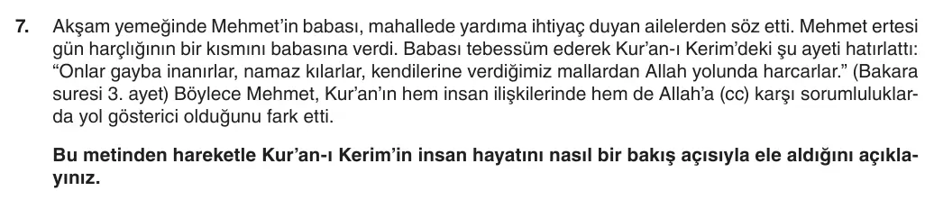5. Sınıf Din Kültürü ve Ahlak Bilgisi 2025-2026 2. Dönem 1. Yazılı 7. Soru (Yazılıya Hazırlanıyorum) görseli