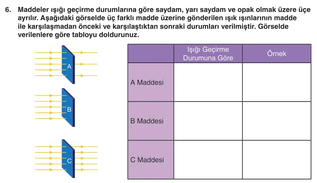 5. Sınıf Fen Bilimleri 2025-2026 2. Dönem 1. Yazılı 6. Soru (Yazılıya Hazırlanıyorum) görseli