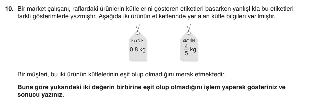 5. Sınıf Matematik 2025-2026 2. Dönem 1. Yazılı 10. Soru (Yazılıya Hazırlanıyorum) görseli