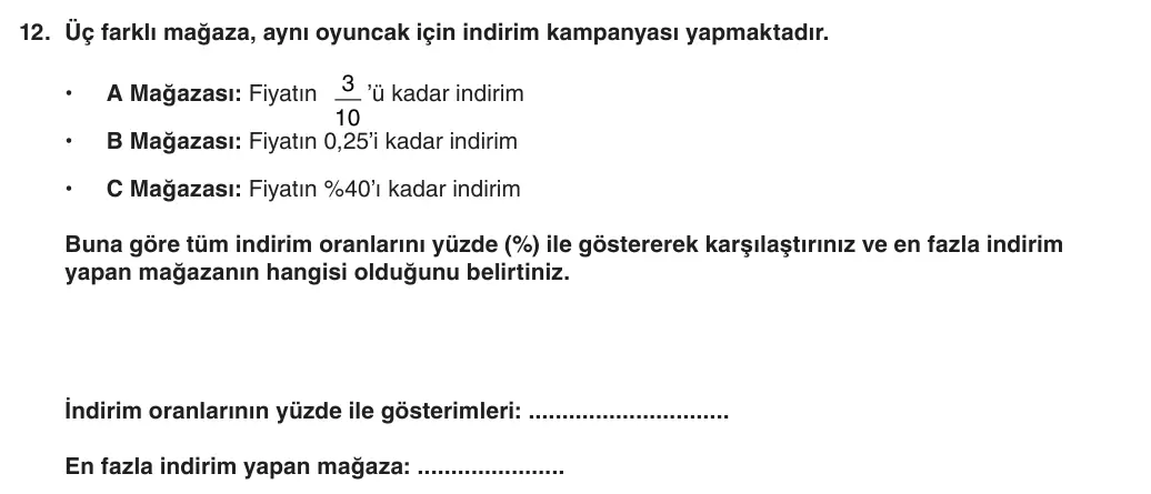 5. Sınıf Matematik 2025-2026 2. Dönem 1. Yazılı 12. Soru (Yazılıya Hazırlanıyorum) görseli