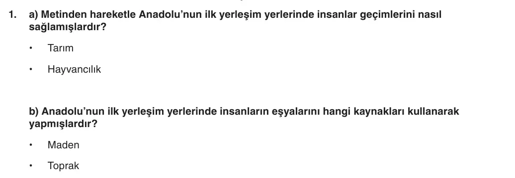 5. Sınıf Sosyal Bilgiler 2025-2026 2. Dönem 1. Yazılı 1. Soru (Yazılıya Hazırlanıyorum) resmi çözüm görseli