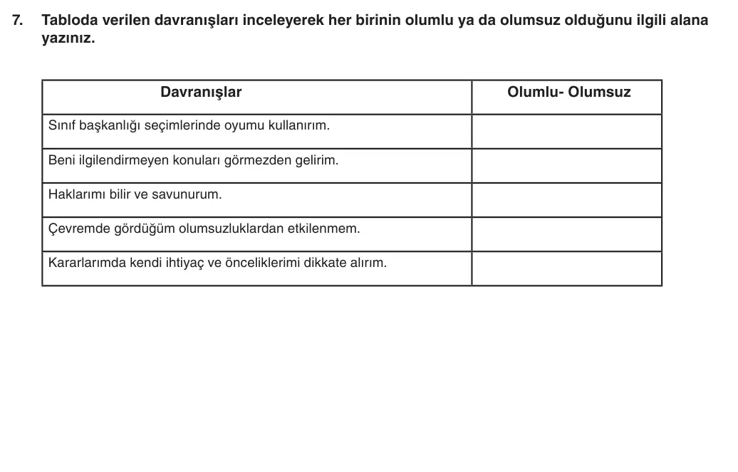 5. Sınıf Sosyal Bilgiler 2025-2026 2. Dönem 1. Yazılı 7. Soru (Yazılıya Hazırlanıyorum) görseli (1/2)