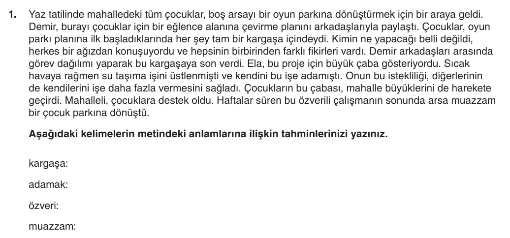 5. Sınıf Türkçe 2025-2026 2. Dönem 1. Yazılı 1. Soru (Yazılıya Hazırlanıyorum) görseli