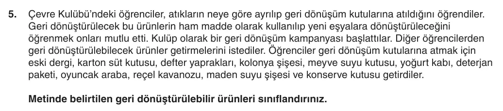 5. Sınıf Türkçe 2025-2026 2. Dönem 1. Yazılı 5. Soru (Yazılıya Hazırlanıyorum) görseli