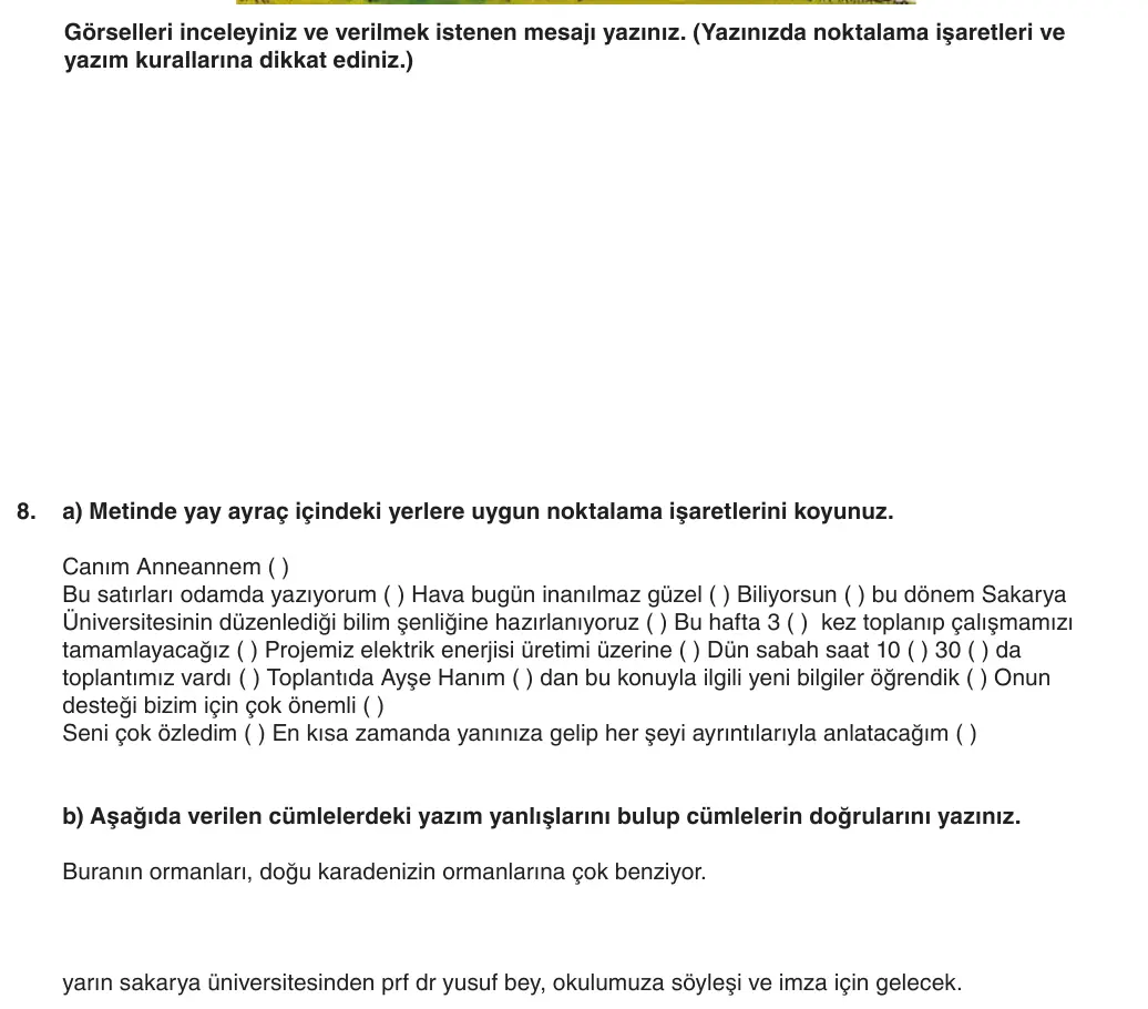 5. Sınıf Türkçe 2025-2026 2. Dönem 1. Yazılı 8. Soru (Yazılıya Hazırlanıyorum) görseli