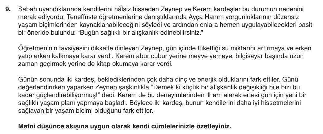 5. Sınıf Türkçe 2025-2026 2. Dönem 1. Yazılı 9. Soru (Yazılıya Hazırlanıyorum) görseli (1/2)